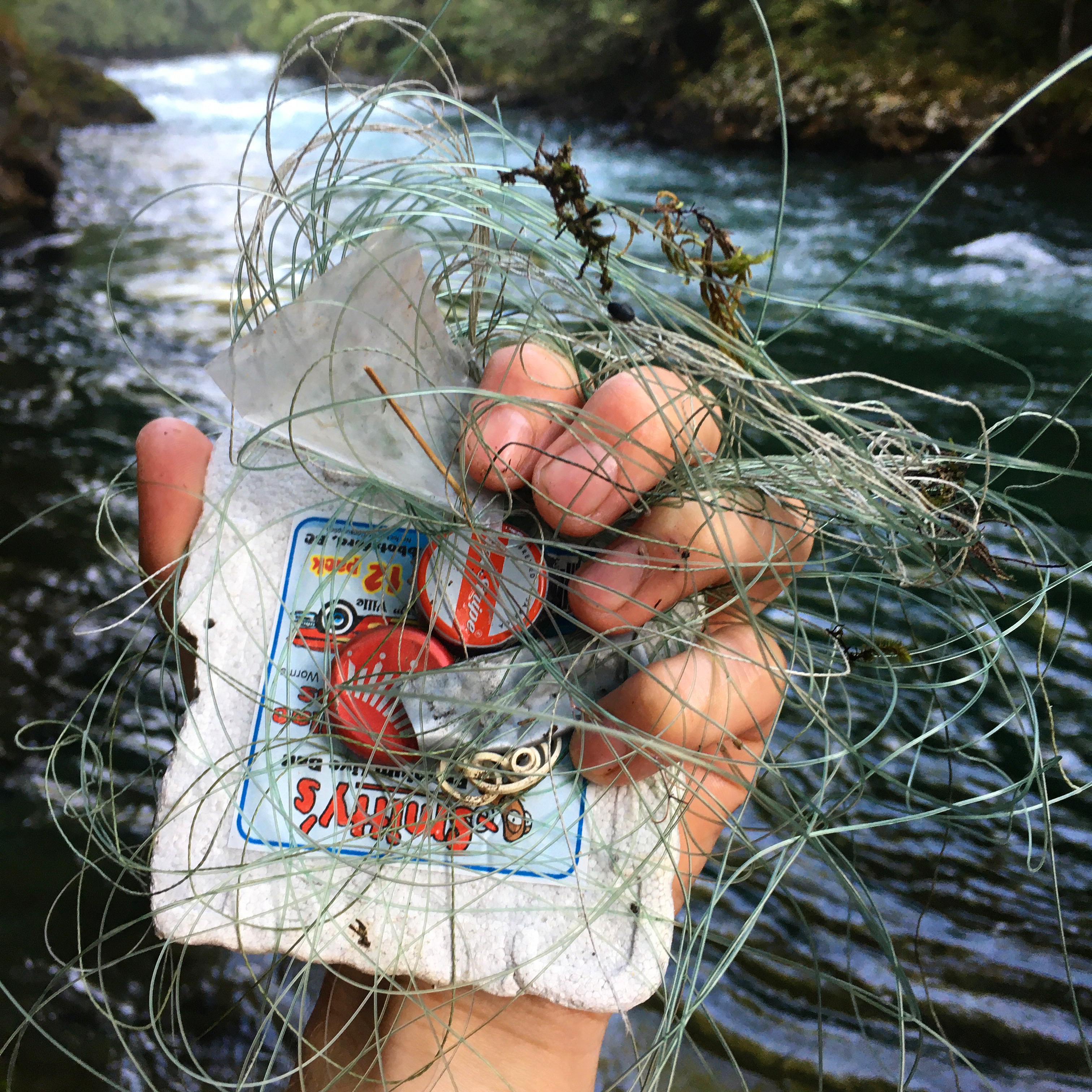 Fishing litter collected at an off-limits fishing hole on the Chilliwack River. 